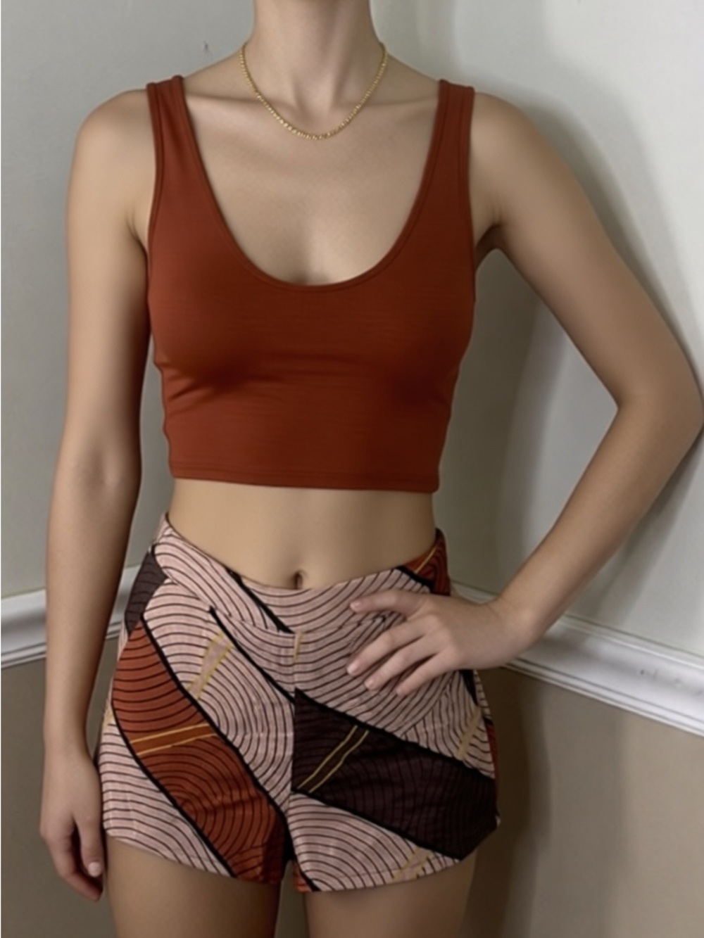 💚 5 for $25! TCEC Pink Abstract Print Skort with Rust & Brown Accents